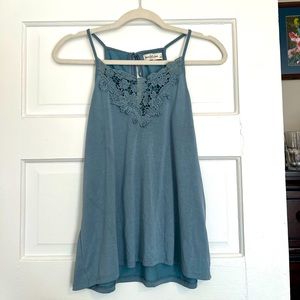 Dainty light blue lace detail tank top